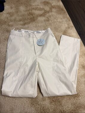 Cloud Ten White Faux Leather Straight-Leg Pants